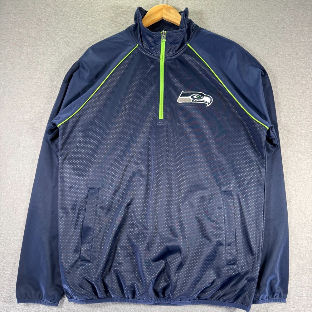 Seattle Seahawks Quarter Zip Sweatshirt Mens Large Blue Embroidered NFL Football